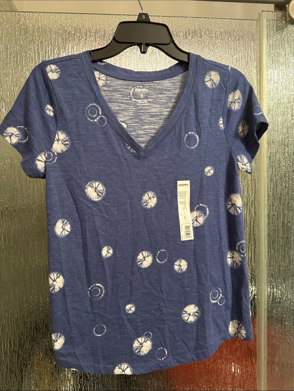 Blue V-Neck Tie-Dye Circle Print Tshirt